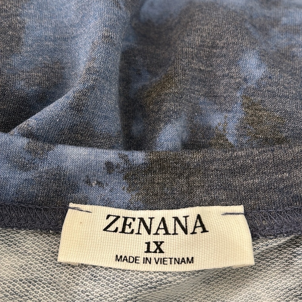 Zenana Size 1X Oversized Patterned Blue Dolman Sleeve Sweatshirt - Picture 5 of 7